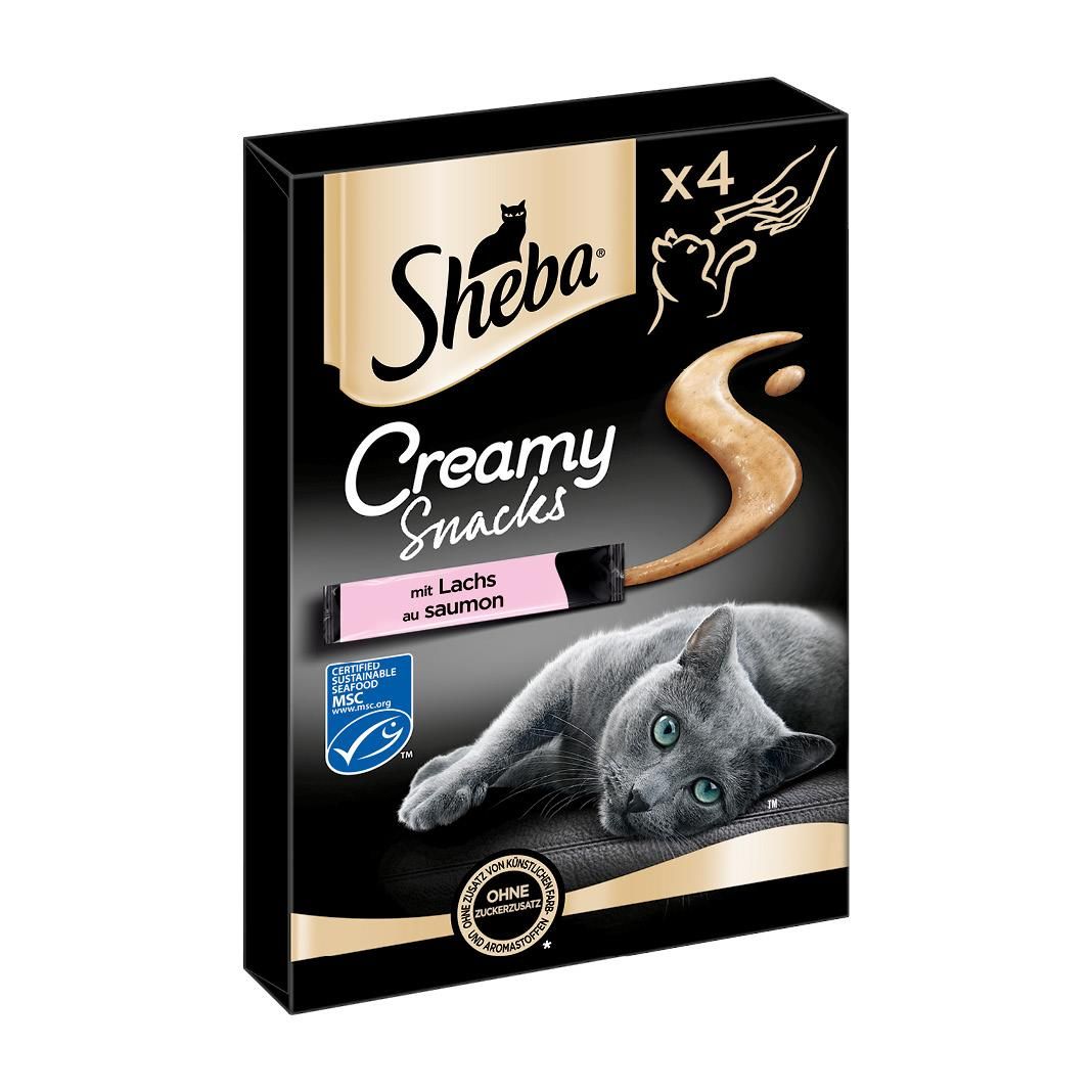 SHEBA® Beutel Multipack Creamy Snacks mit Lachs MSC | 4 x 12 g