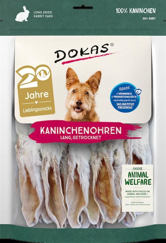 Dokas Kaninchenohren mit Fell getrocknet lang | 180 g