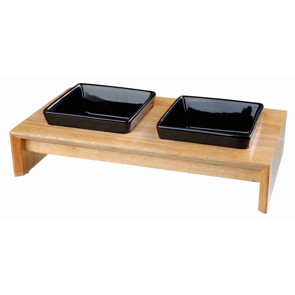 TRIXIE Napf-Set, Keramik/Holz, schwarz/hellbraun | 2 x 0,4 l