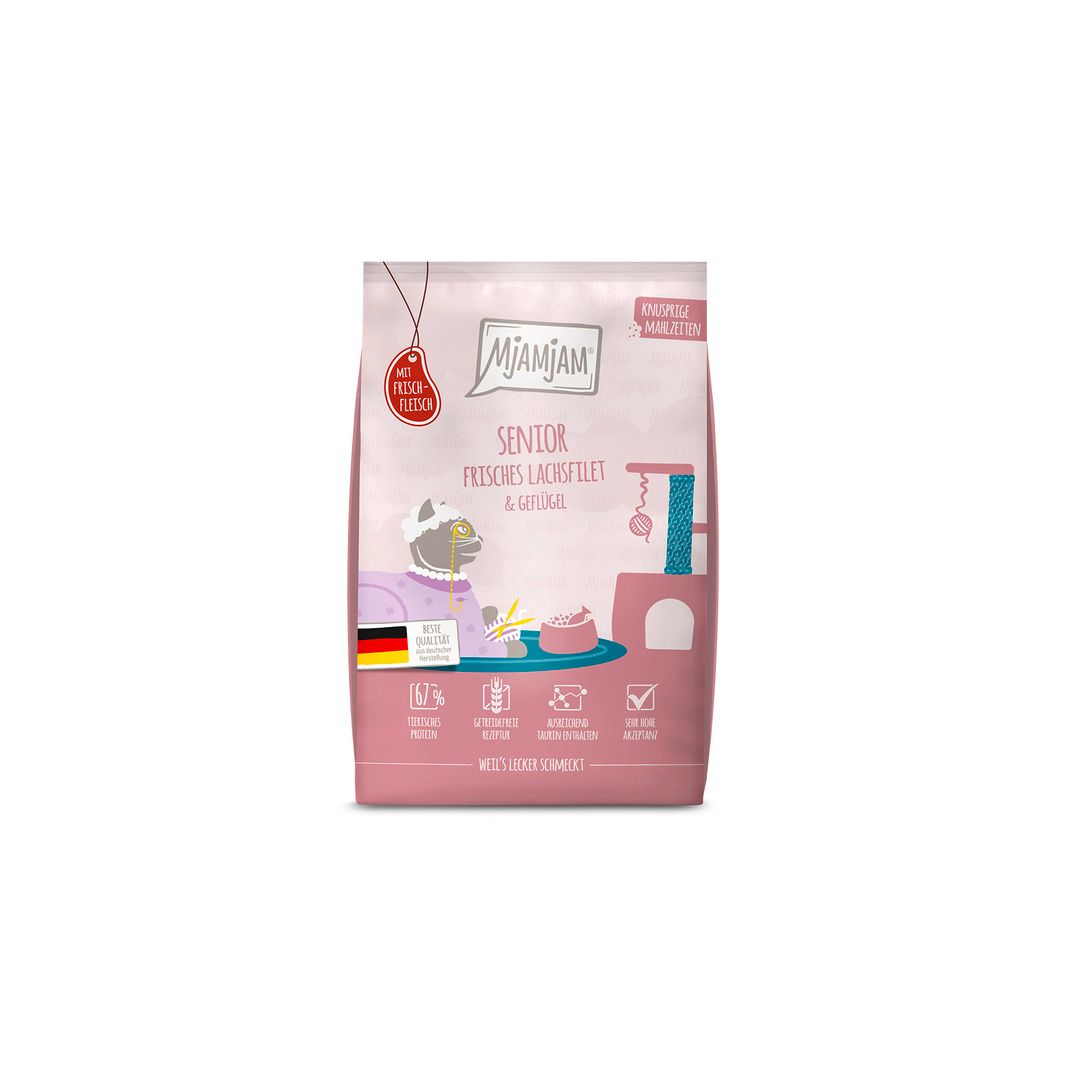 MjAMjAM - Knusprige Mahlzeiten - Senior - Frisches Lachsfilet & Geflügel | 4 x 1.5 kg