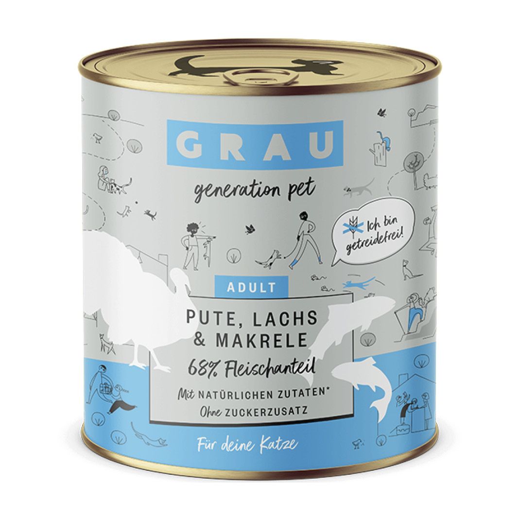 Grau Katze Huhn & Putenherzen | 6 x 800 g