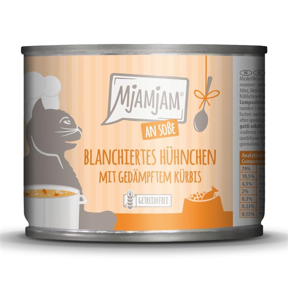 MjAMjAM Cat - Blanchiertes Hühnchen mit gedämpftem Kürbis an Soße | 6 x 185 g