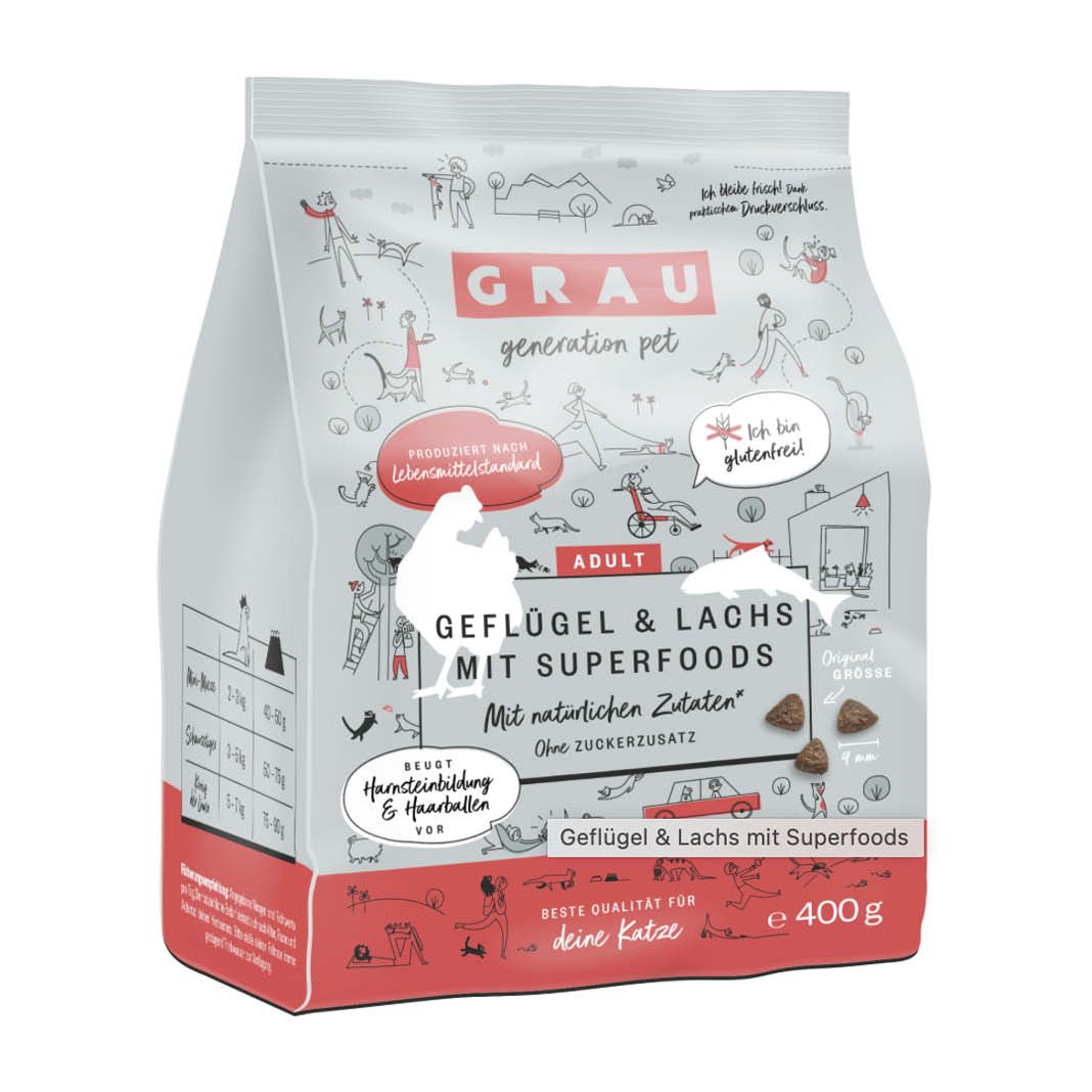 Grau Katze Geflügel & Lachs mit Superfoods | 400 g