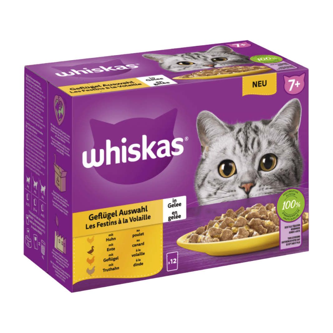 WHISKAS® Portionsbeutel Multipack 7+ Geflügel Auswahl in Gelee | 12 x 85 g