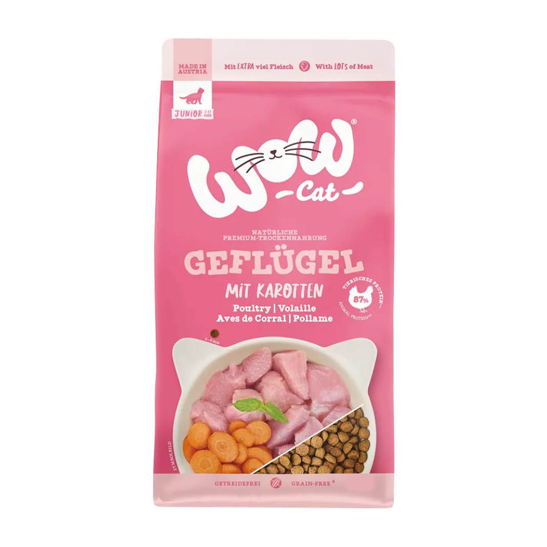 WOW Cat Trockenfutter Junior Geflügel | 4 x 2 kg