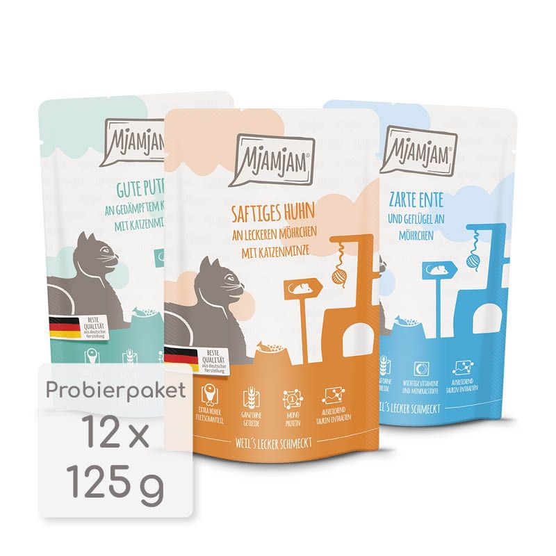 MjAMjAM Cat - Mixpaket IV - Huhn, Ente, Pute Pouch | 12 x 125 g