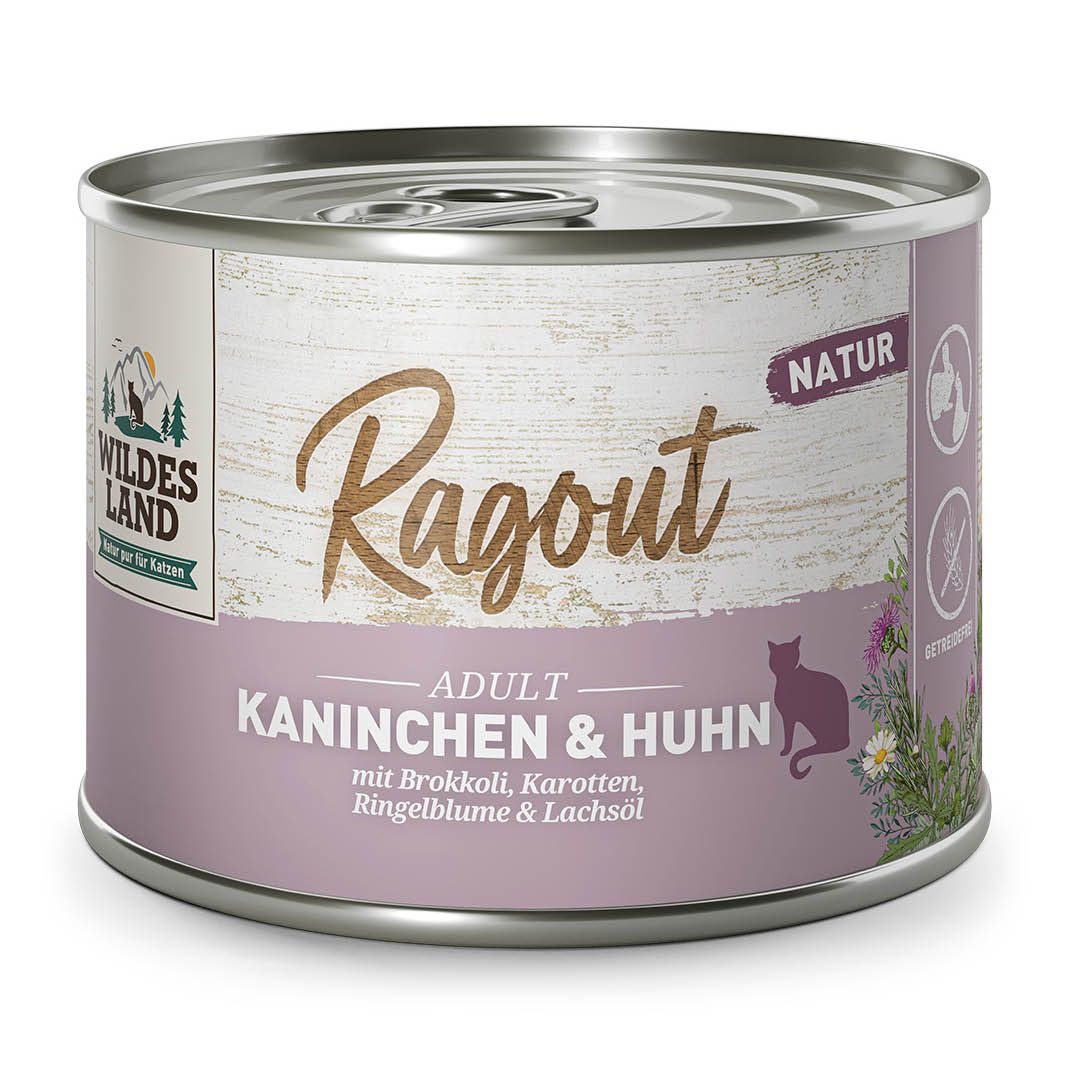 Wildes Land Cat - Ragout - Rind & Pute + Spinat, pfel, Ringelblume &  Lachsl | 6 x 180 g | 6 x 180 g | Rind & Pute | 1land0084