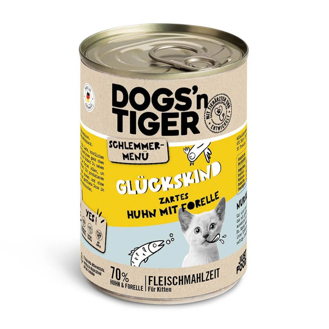 Dogs'n Tiger - Katzennassfutter - Schlemmermenü - Kitten - Glückskind - Huhn mit Forelle | 6 x 400 g