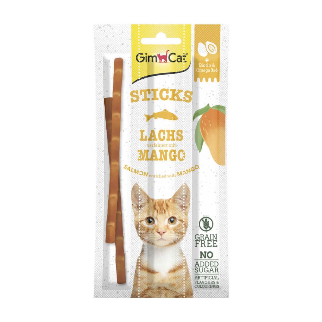 GimCat Sticks mit Lachs + Mango | 3 x 15 g
