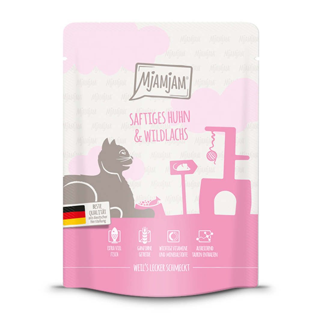 MjAMjAM Cat - Saftiges Huhn und Wildlachs - Pouch | 6 x 300 g