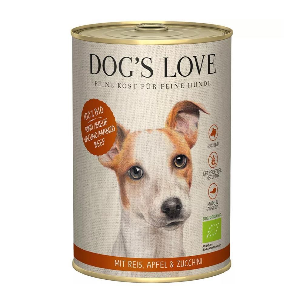 DOG'S LOVE Bio - Rind mit Reis, Apfel & Zucchini | 6 x 400 g