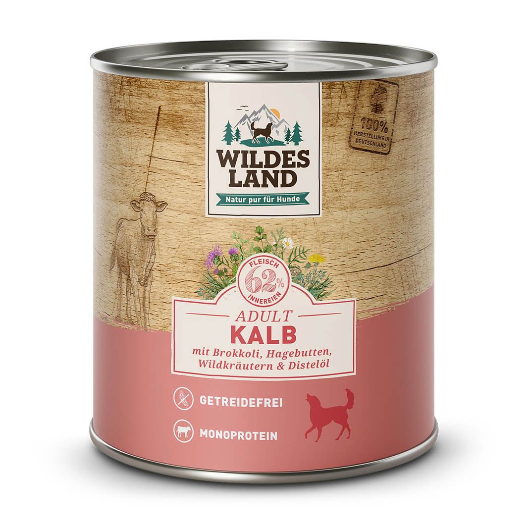 Wildes Land Classic Adult - Kalb mit Brokkoli, Karotten, Hagebutte, Wildkräutern und Distelöl | 6 x 800 g
