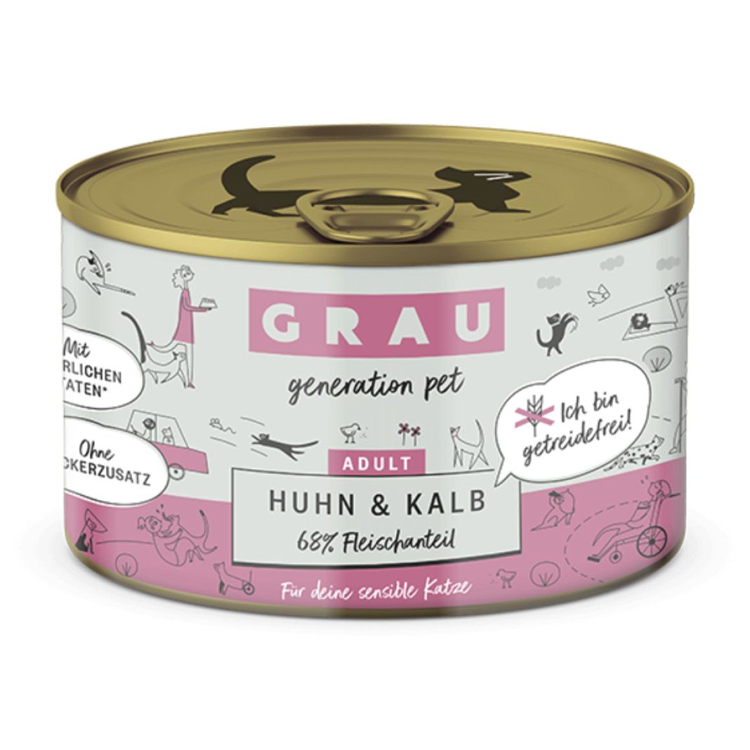 Grau Katze Huhn & Putenherzen | 6 x 800 g