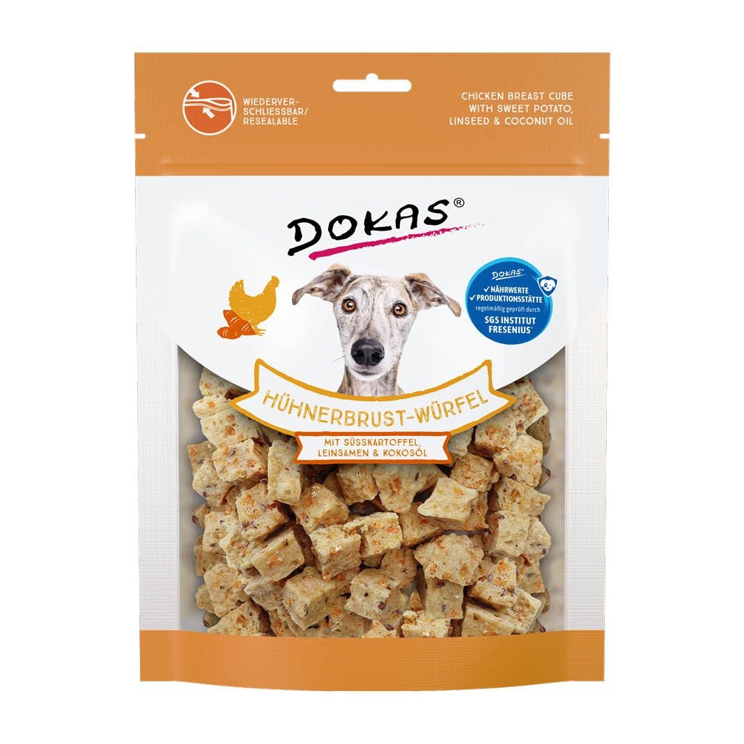 Dokas Hühnerbrust-Würfel mit Süsskartoffel, Leinsamen & Kokosöl | 8 x 150 g