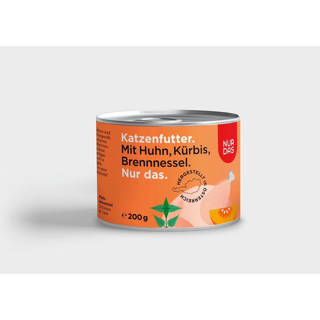 NUR DAS Cat Nassfutter Huhn mit Krbis und Brennnesselbltter - getreidefrei  | 6 x 400 g | 6 x 400 g | Huhn mit Krbis und Brennnesselbltter | 1nuda0019