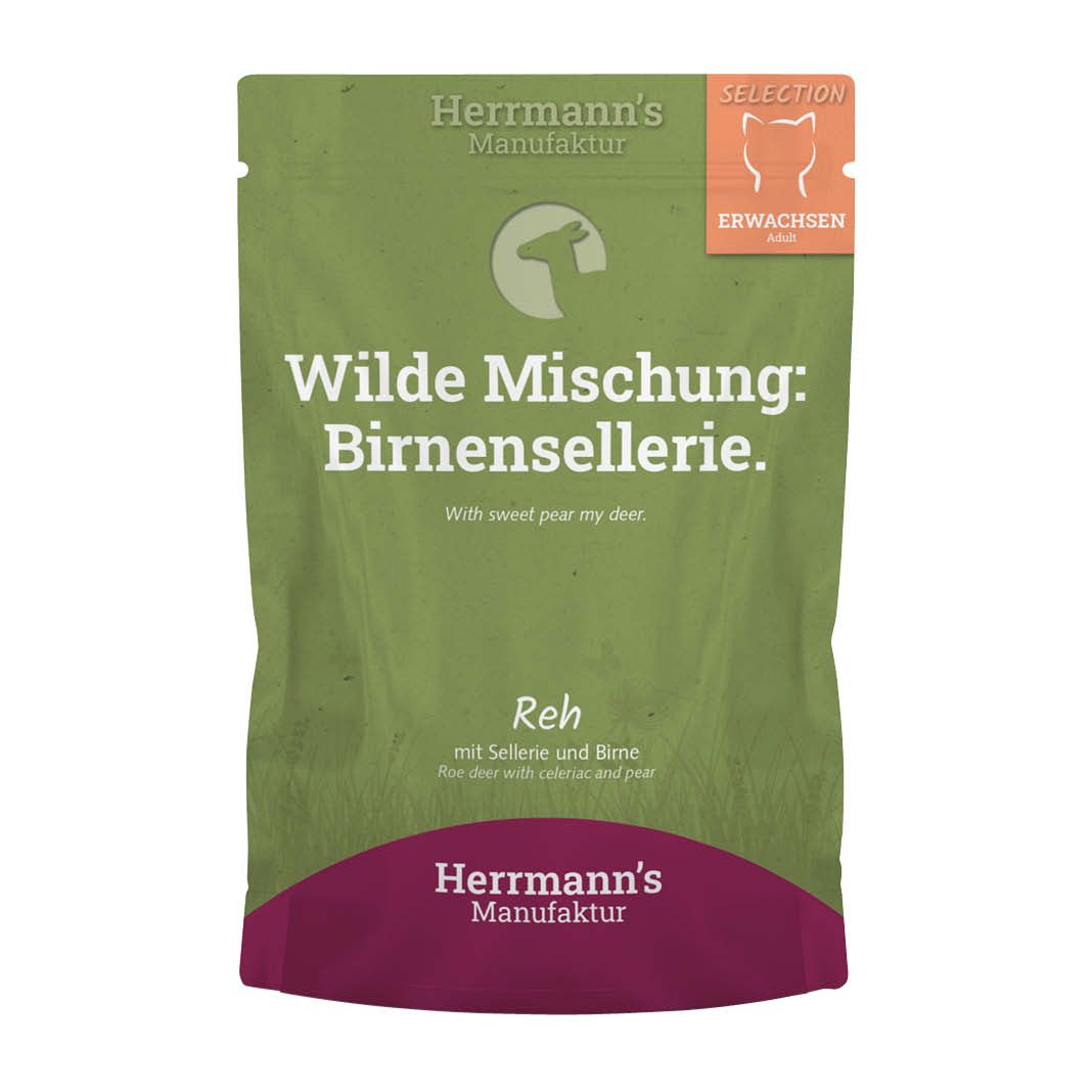 Herrmanns Selection Cat - Reh mit Sellerie und Birne - Pouch | 12 x 100 g