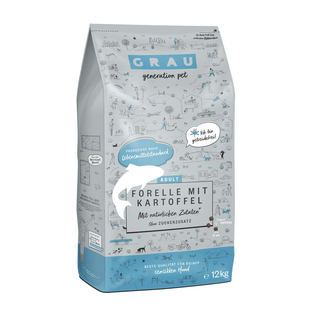 Grau Hund Forelle mit Kartoffel