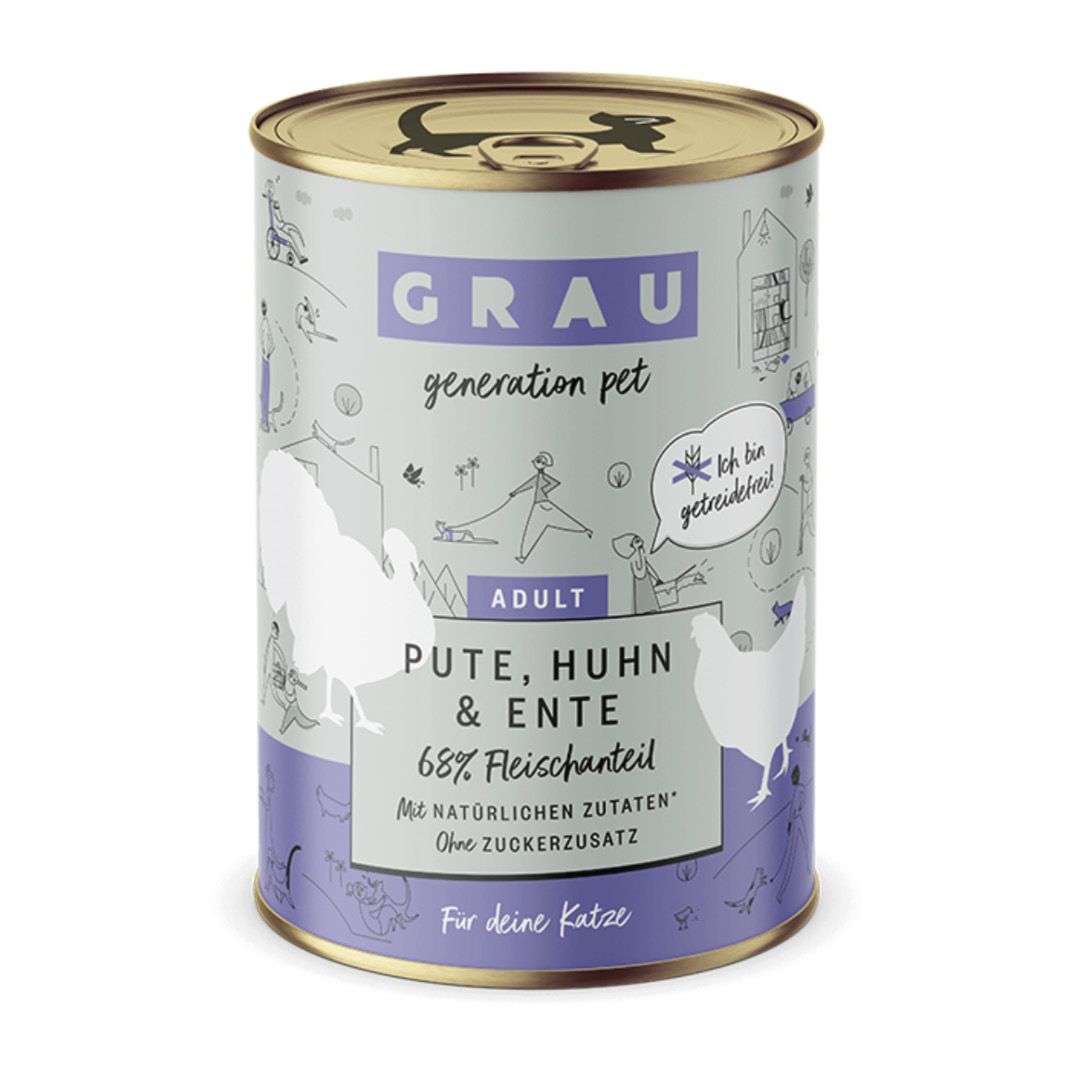 Grau Katze Huhn & Putenherzen | 6 x 800 g