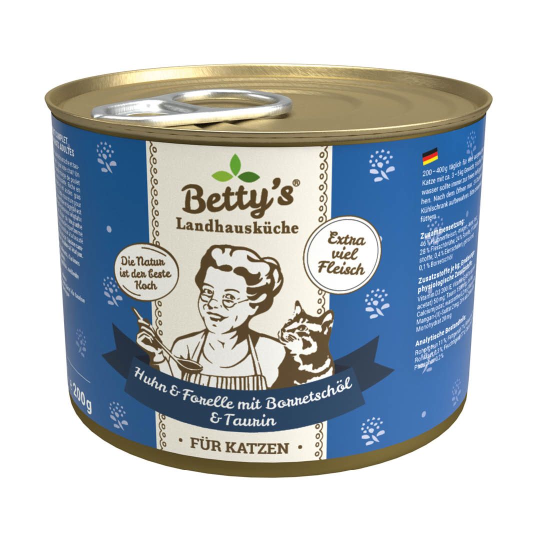 Betty's Landhausküche - Katze - Nassfutter - Huhn & Forelle | 6 x 200 g