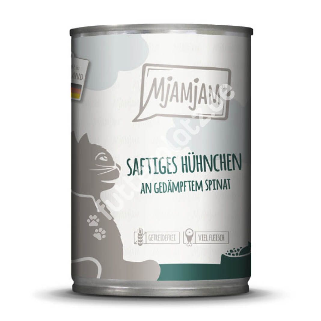 MjAMjAM Cat - Saftiges Hühnchen an gedämpftem Spinat | 6 x 400 g