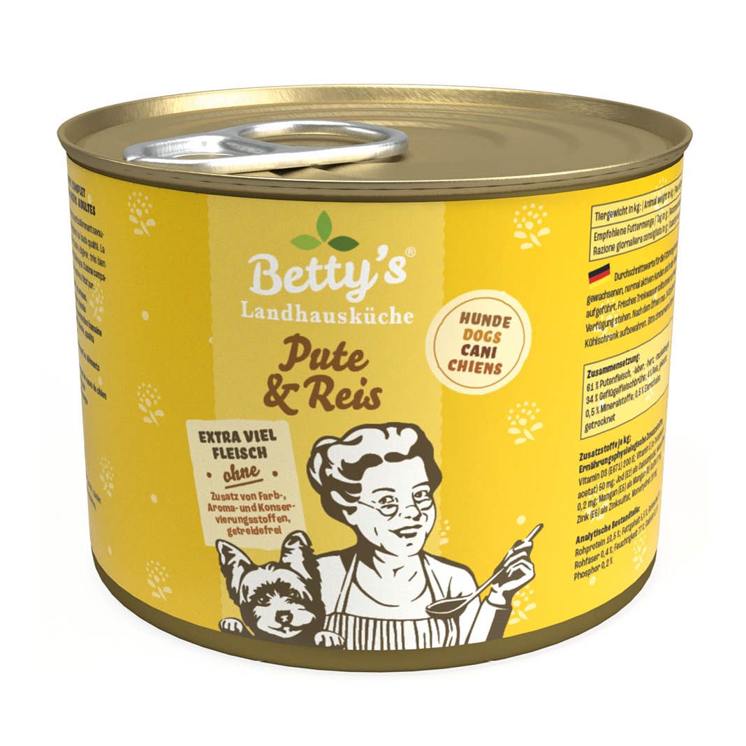 Betty's Landhausküche - Hund - Nassfutter - Pute & Reis | 6 x 200 g