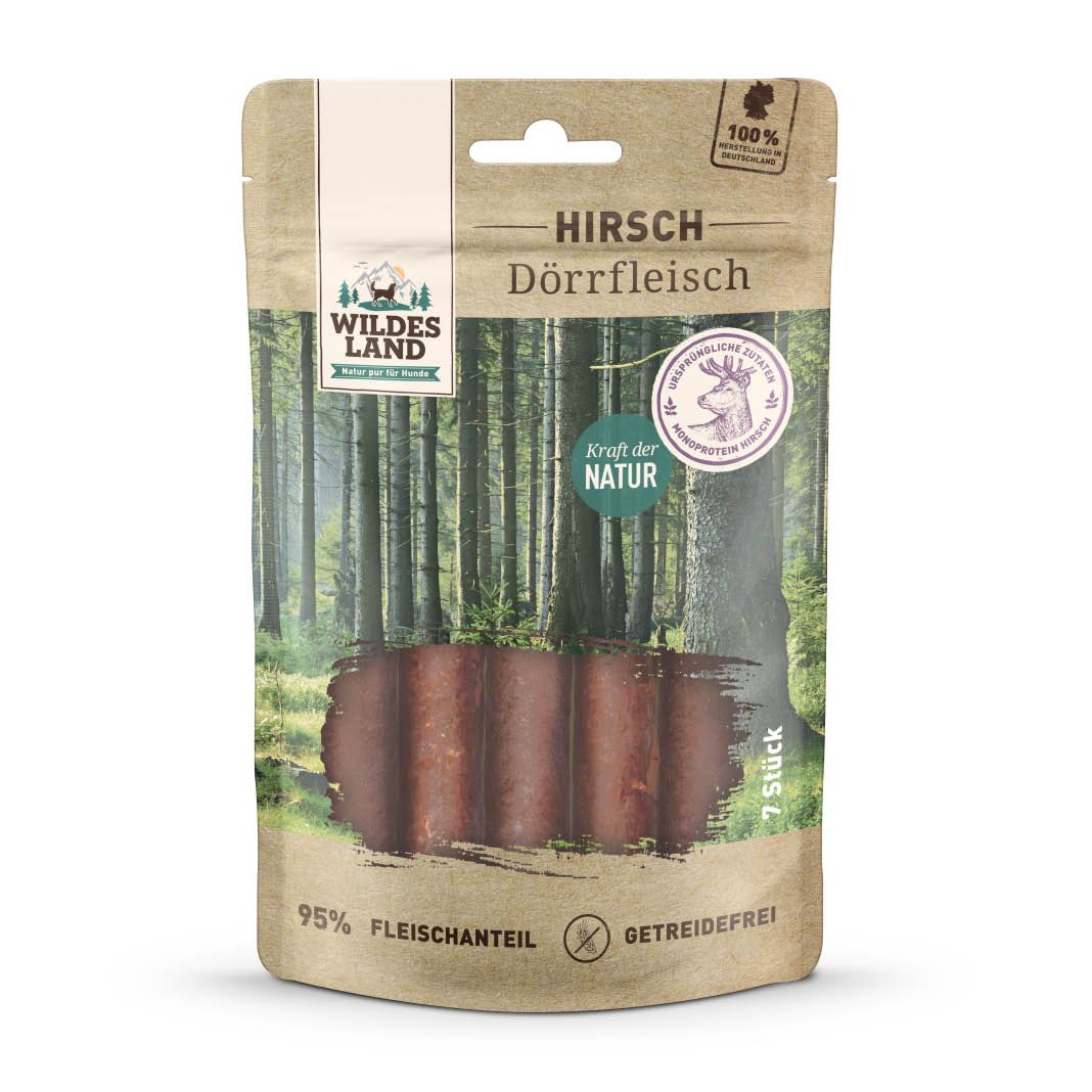 Wildes Land Dörrfleisch - Hirsch 49 Stück | 7 x 150 g