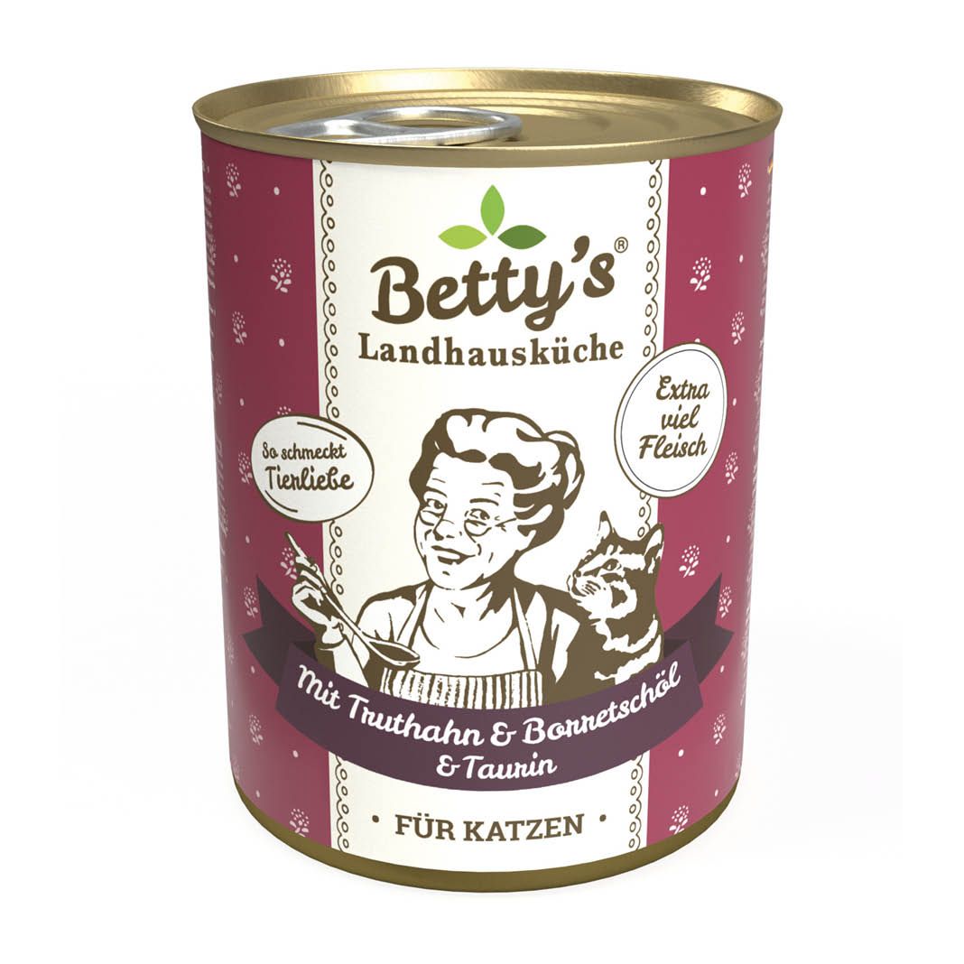 Betty's Landhausküche - Katze - Nassfutter - Truthahn mit Borretschöl | 6 x 400 g
