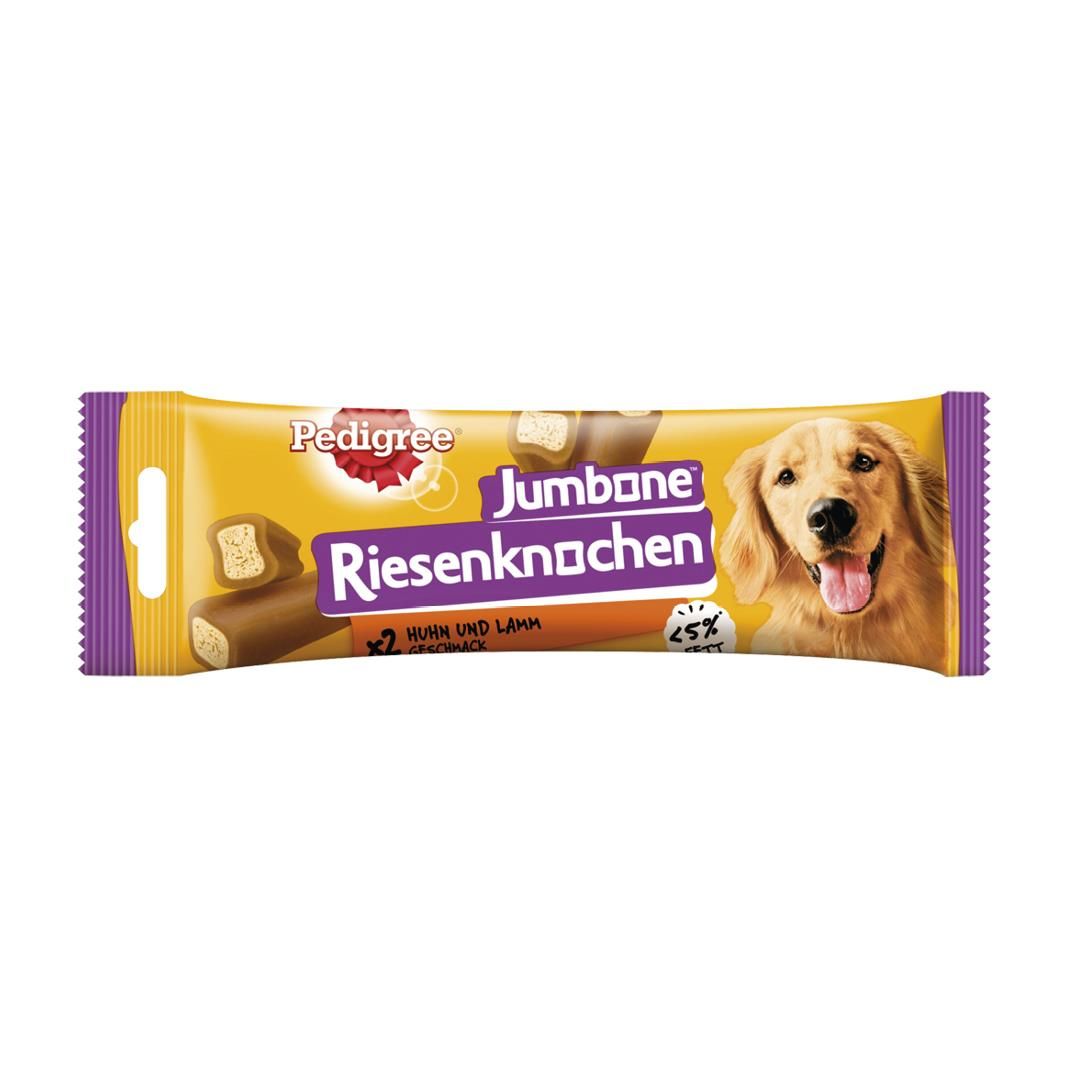 PEDIGREE® JUMBONE™ Riesenknochen Beutel Medium mit Huhn und Lamm Geschmack 2 Stück | 12 x 180 g