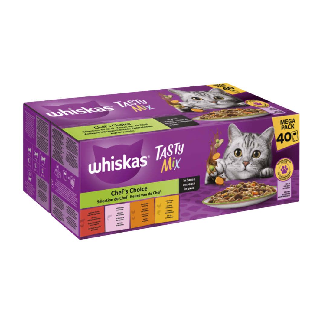WHISKAS® TASTY MIX Portionsbeutel Multipack Megapack Chef's Choice in Sauce | 40 x 85 g