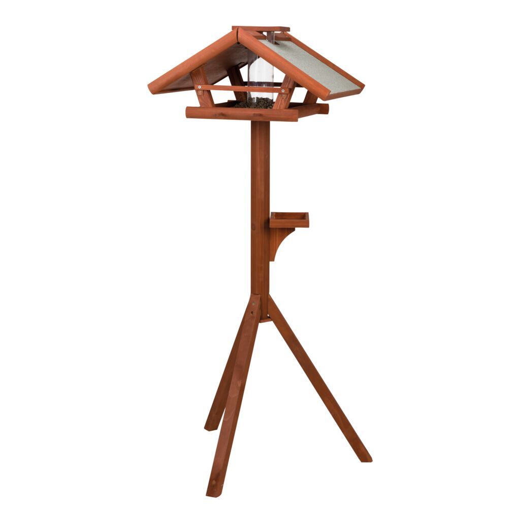 TRIXIE natura Futterhaus mit Ständer & Silo, Kiefernholz, braun | 55 x 27 x 53 cm