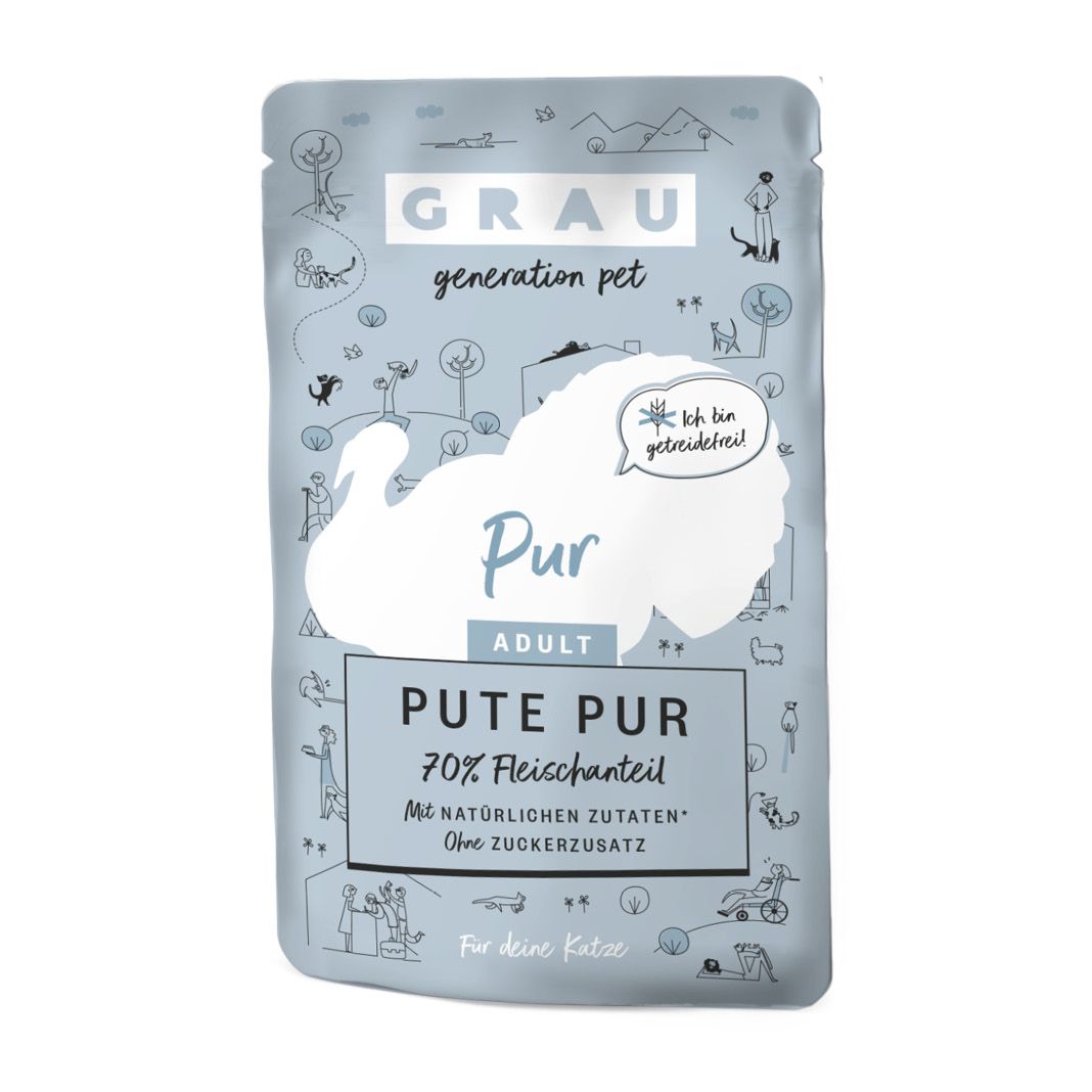 Grau Katze Pouch Beutel Pute & Lamm | 16 x 125 g