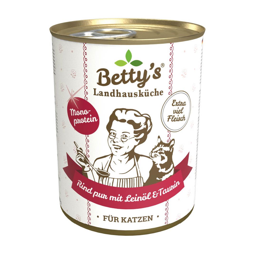 Betty's Landhausküche - Katze - Nassfutter - Rind pur mit Leinöl | 6 x 400 g