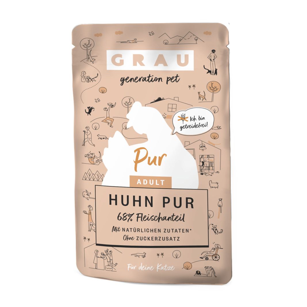 Grau Katze Pouch Beutel Huhn pur | 16 x 125 g