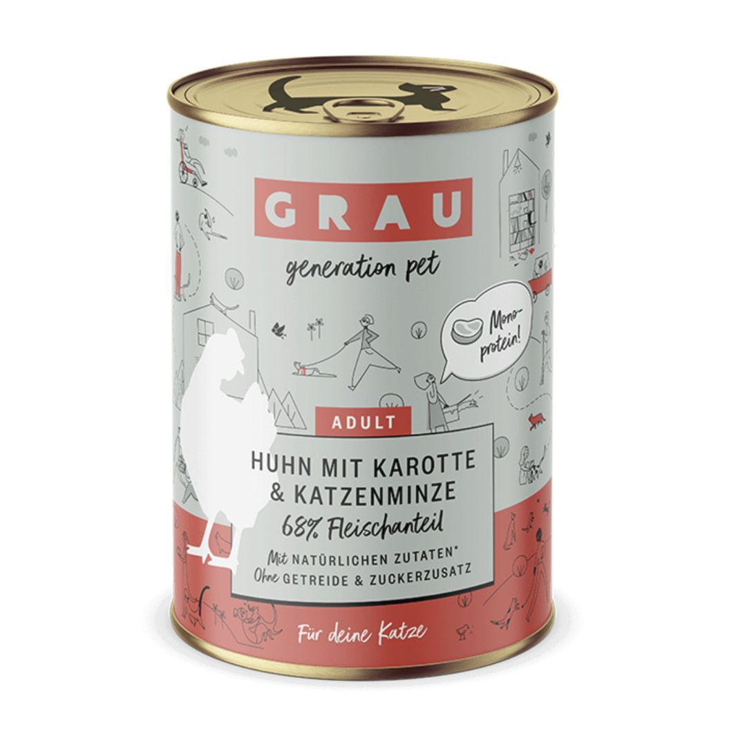 Grau Katze Huhn m. Karotte & Katzenminze | 6 x 400 g