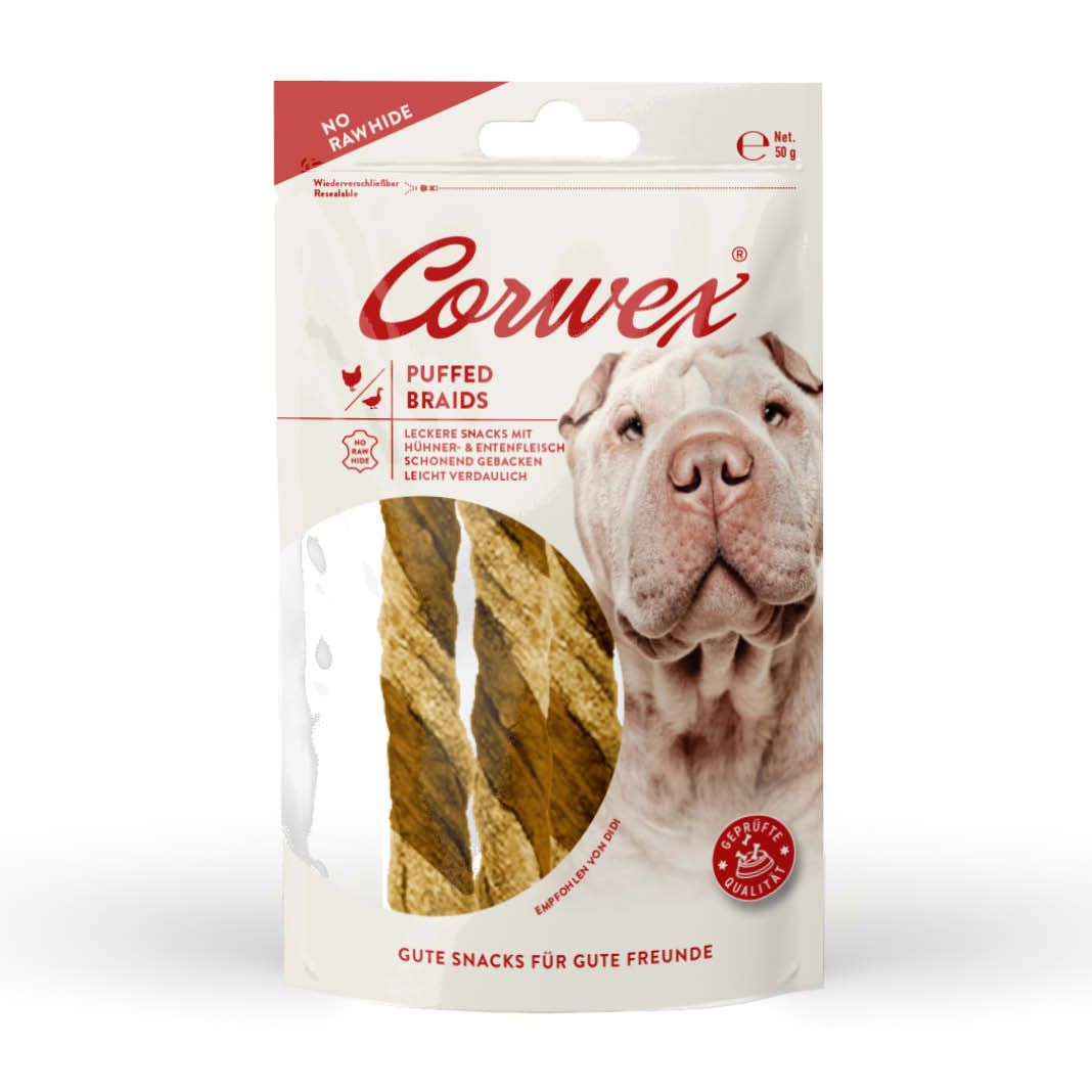 Corwex Puffed Braids - Huhn & Ente | 10 x 50 g