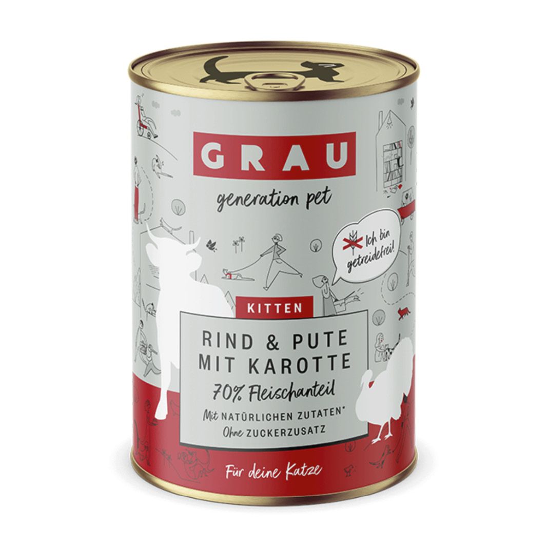 Grau Katze Huhn & Putenherzen | 6 x 800 g