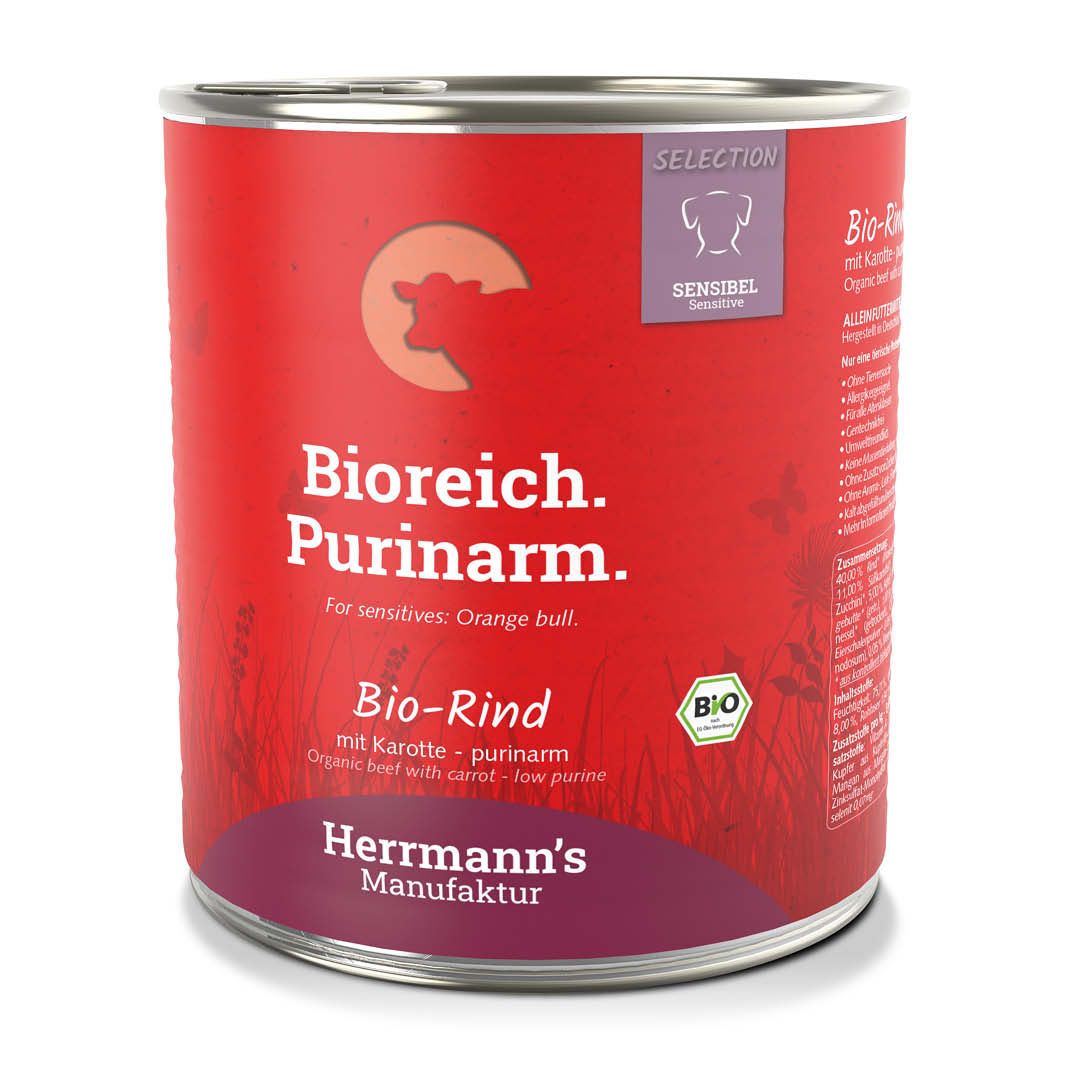 Herrmanns Selection - Sensible - Bio Rind mit Karotten - purinarm | 6 x 800 g