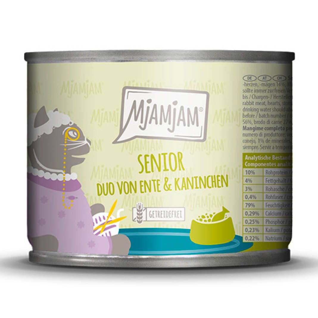 MjAMjAM Cat - Senior - DUO von zarter Ente & Kaninchen | 6 x 200 g