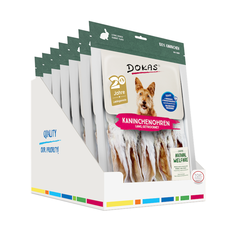 Dokas Kaninchenohren mit Fell getrocknet lang | 7 x 180 g