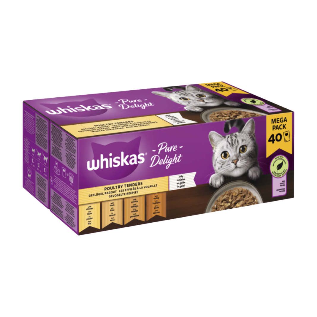 WHISKAS® PURE DELIGHT Portionsbeutel Multipack Mega Pack Geflügel Ragout in Gelee | 40 x 85 g