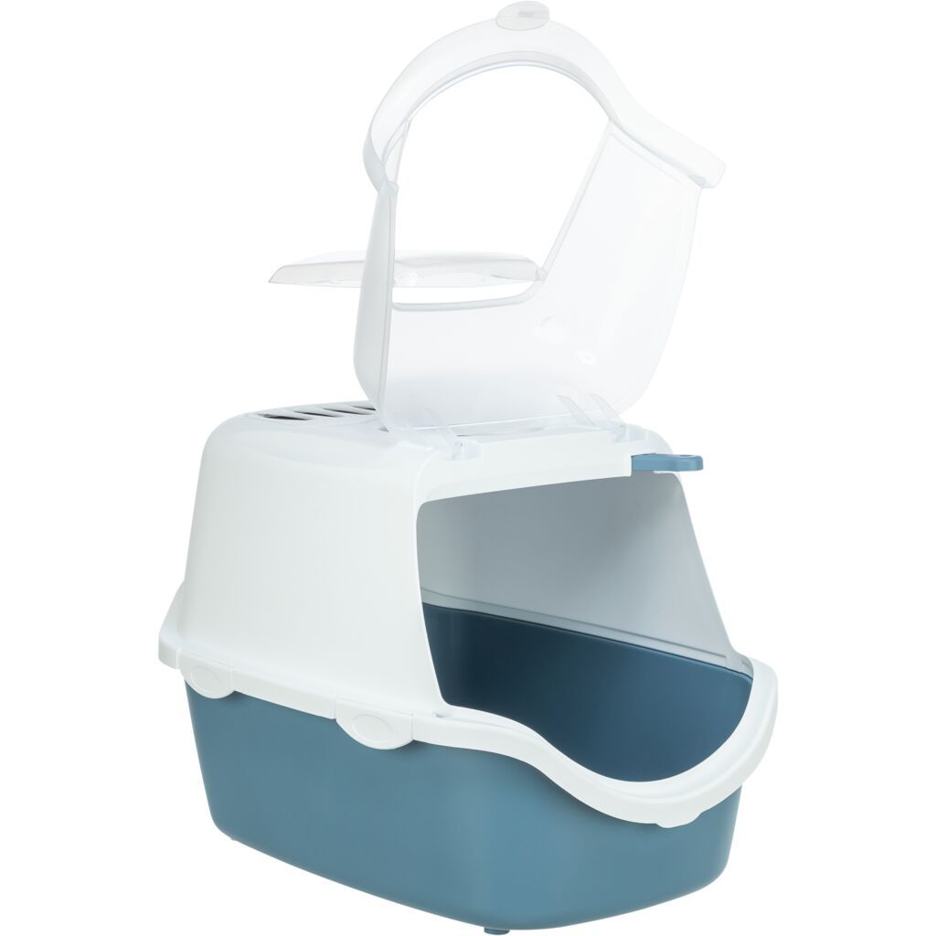 TRIXIE Katzentoilette Vico Open Top, mit Haube, blau/weiß | 40 × 40 × 56 cm