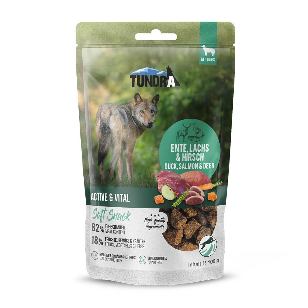 Tundra Dog Snack Active & Vital Ente, Lachs, Wild | 100 g