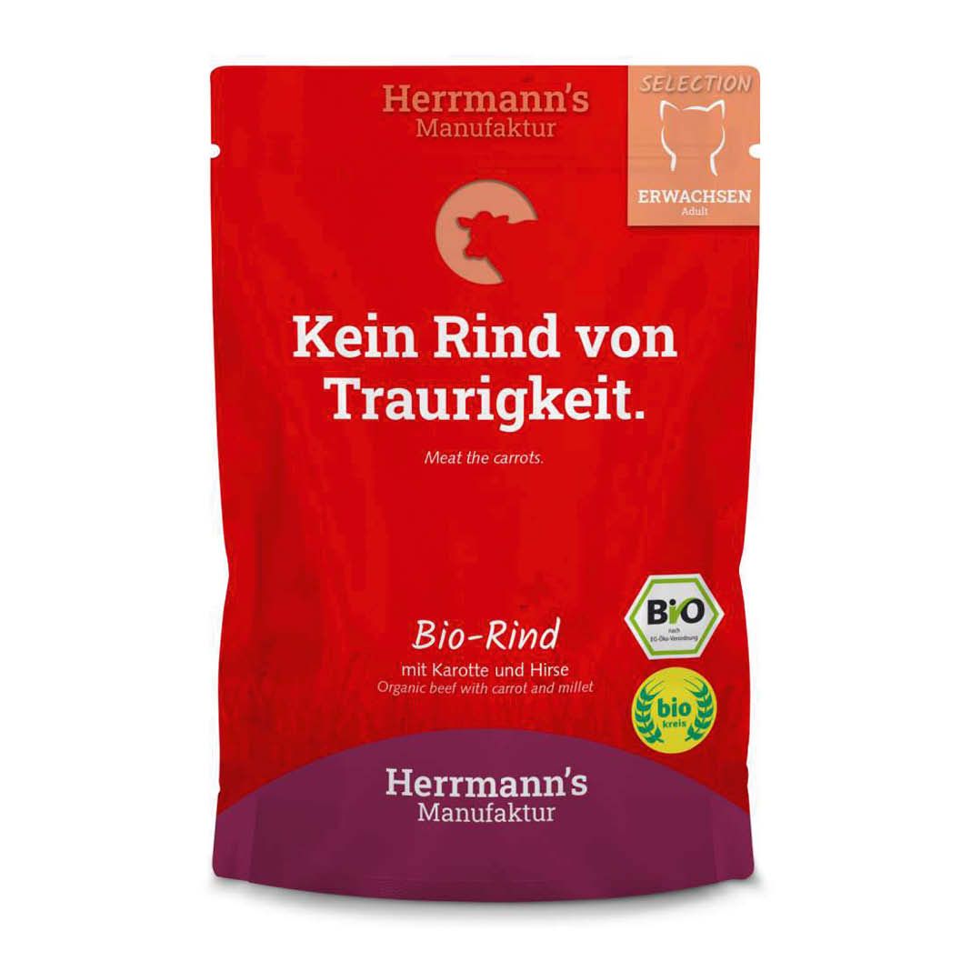Herrmanns Selection Cat - Bio Rind mit Karotte und Hirse - Pouch | 12 x 100 g
