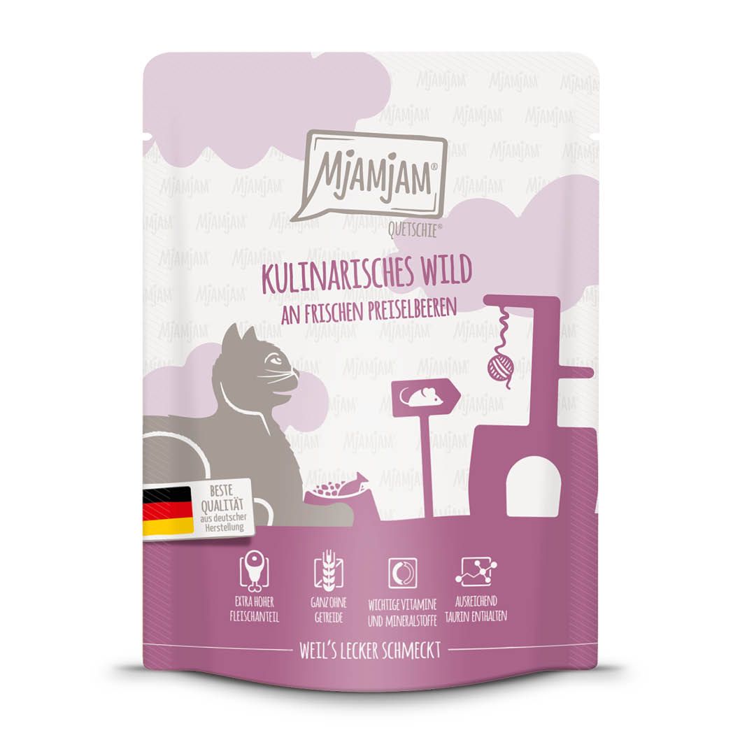 MjAMjAM Cat - kulinarisches Wild an frischen Preiselbeeren - Quetschie | 6 x 300 g