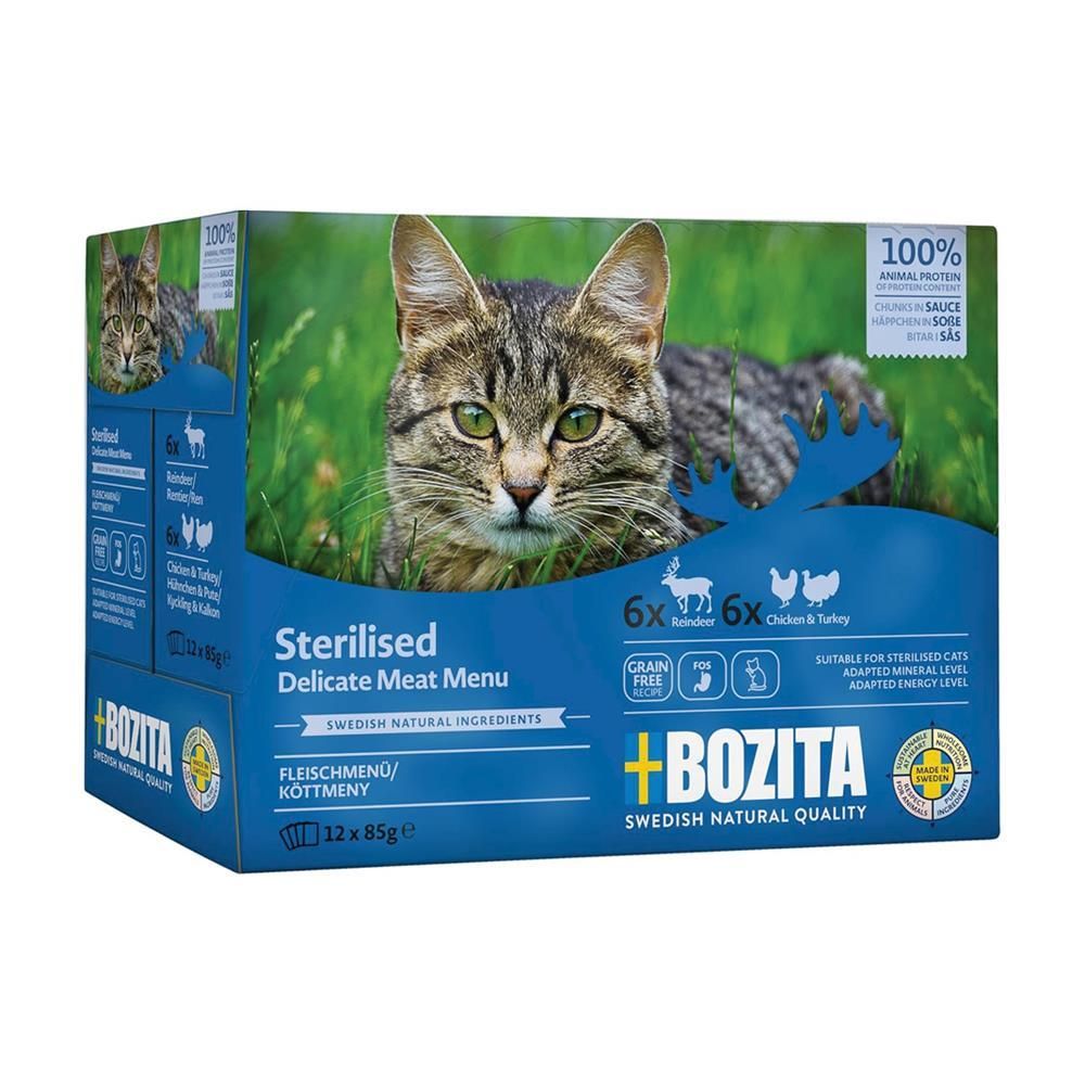 Bozita Cat Pouch Multipack Indoor&sterilised Häppchen in Soße Huhn&Pute/Rentier | 12 x 85 g