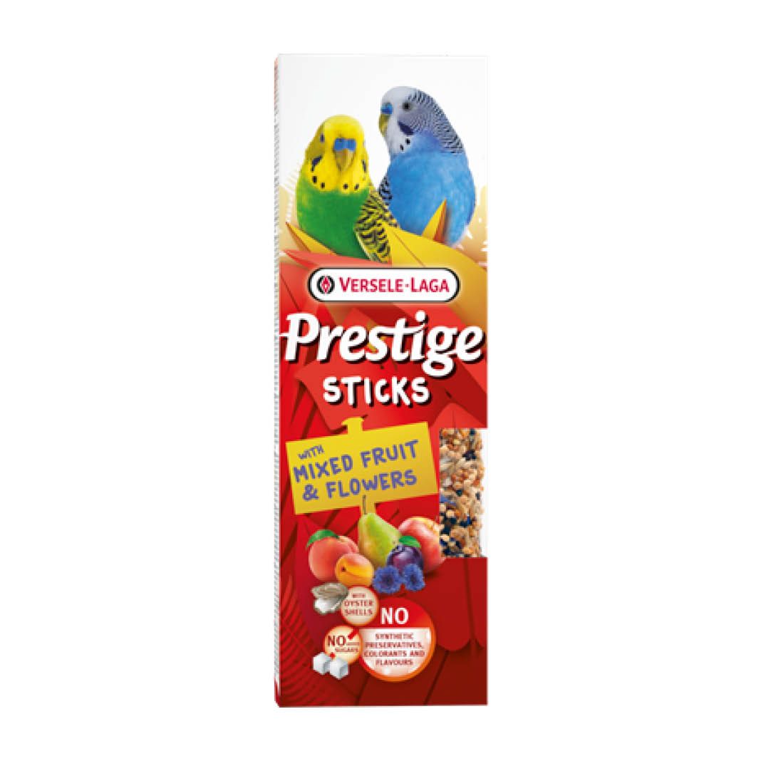 Versele Laga Prestige Sticks Kleinsittiche mit gemischten Früchten & Blüten - 2 Stück | 60 g