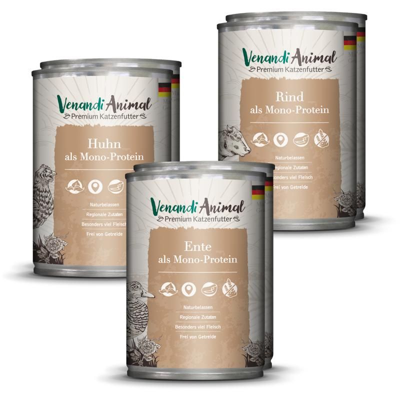 Venandi Animal - Probierpaket I - 2 x Huhn, 2 x Pute, 2 x Rind | 6 x 400 g