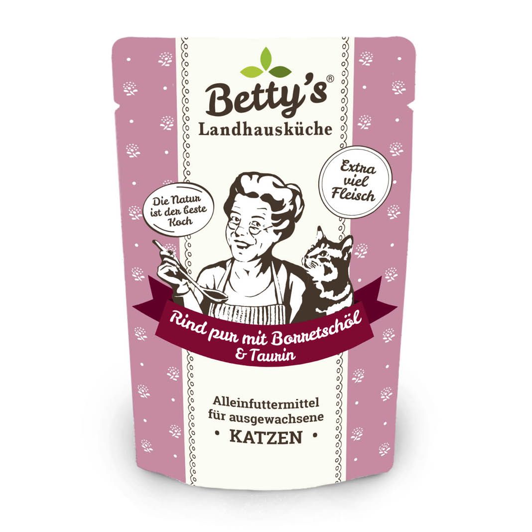 Betty's Landhausküche - Katze - Nassfutter - Rind pur mit Borretschöl - Pouch | 12 x 100 g