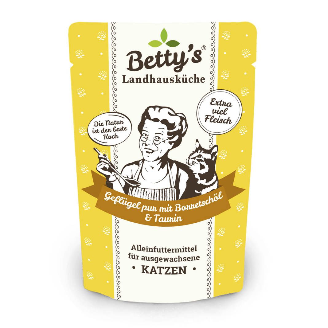 Betty's Landhausküche - Katze - Nassfutter - Geflügel pur mit Borretschöl - Pouch | 12 x 100 g