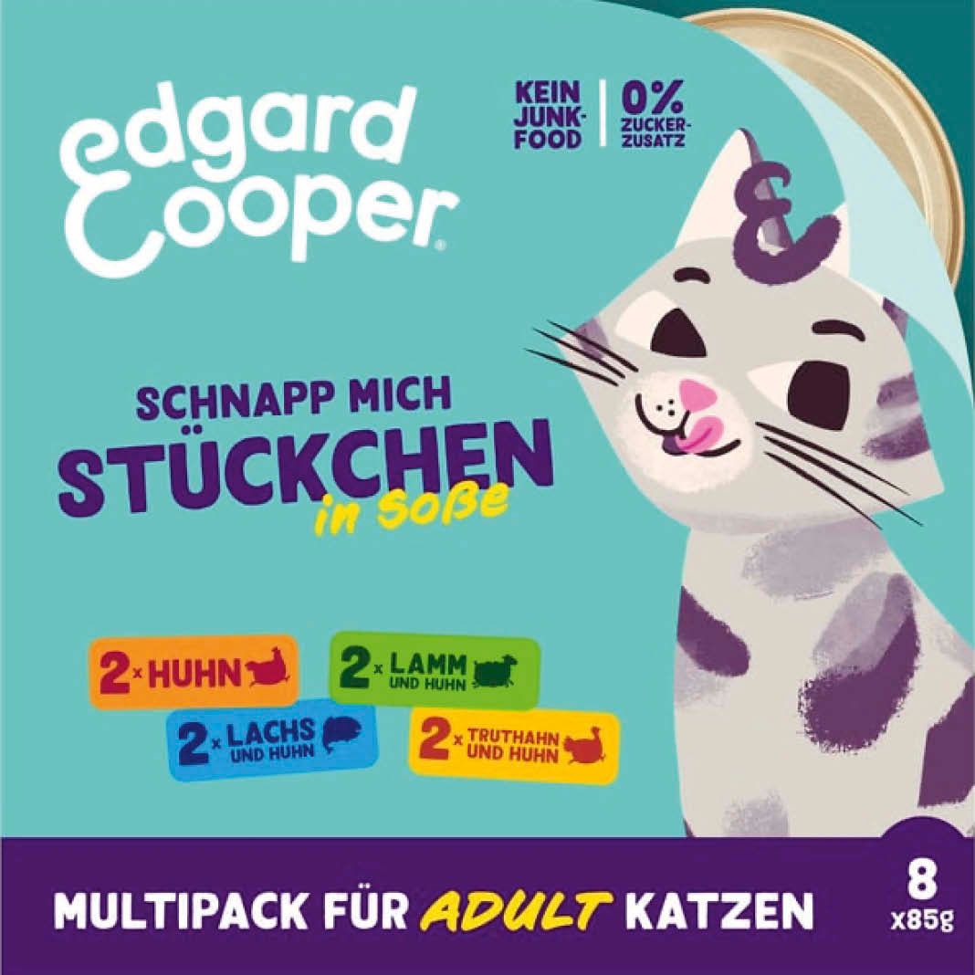Edgard & Cooper Cat Multipack - Stückchen in Sauce - Huhn, Lachs, Lamm, Truthahn | 8 x 85 g